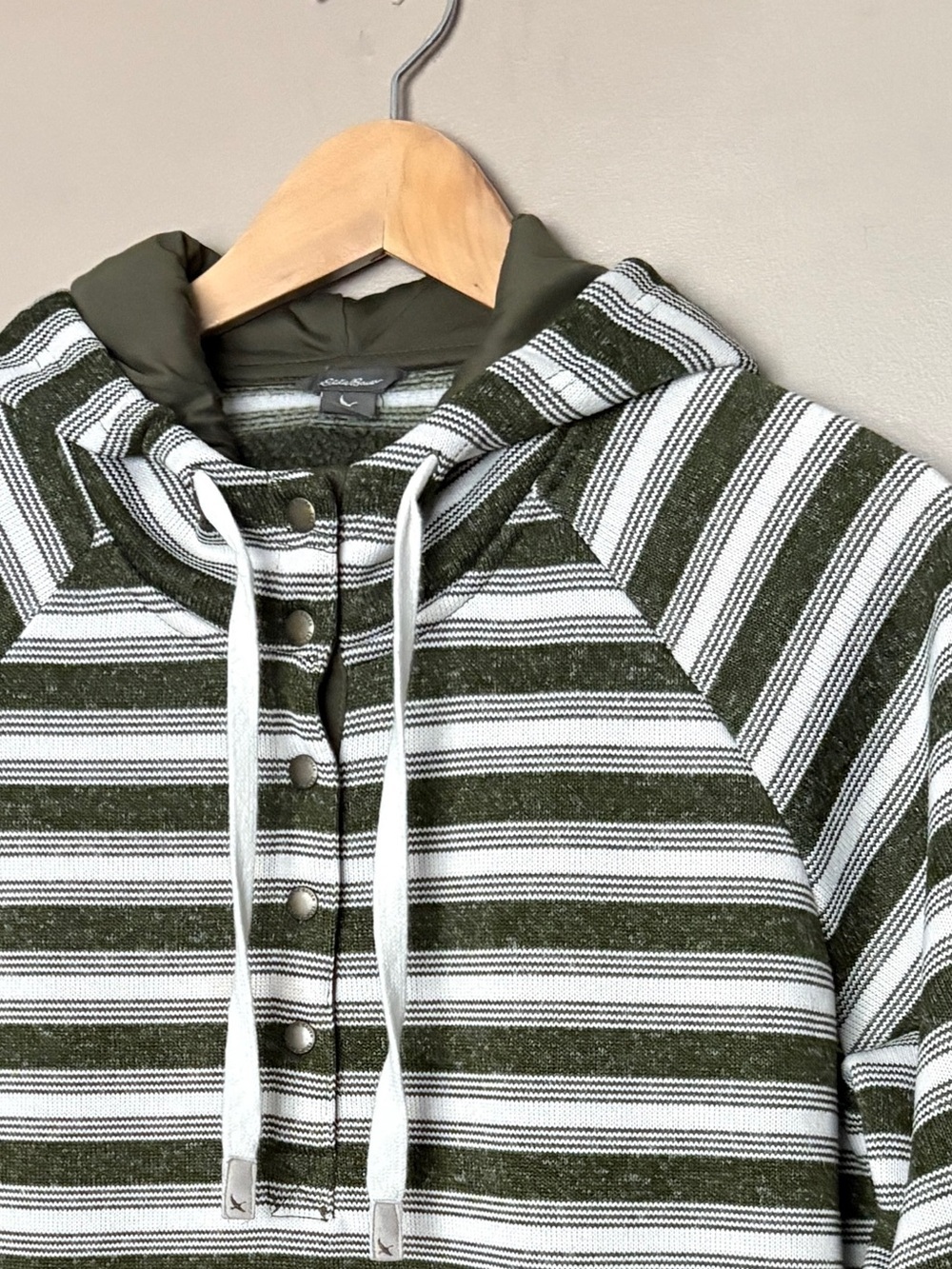 Eddie Bauer fleece 1/4 snap pullover green cream striped casual preppy XL NWOT